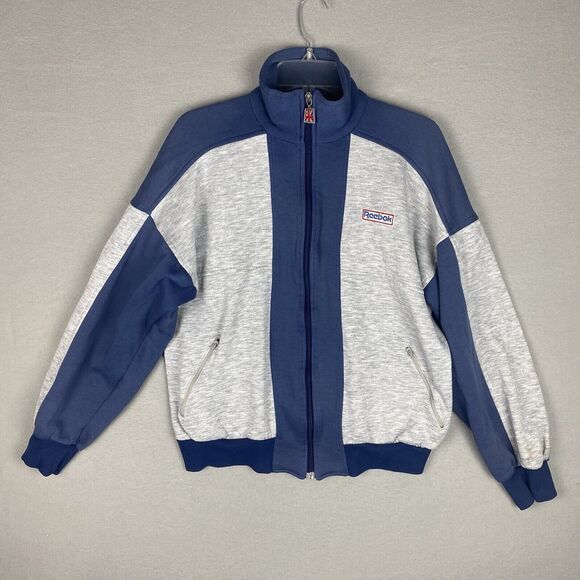 Vtg 90s Reebok Chest Logo Blue Men’s Size Medium Full Zip Jacket Great Britain - Picture 1 of 9